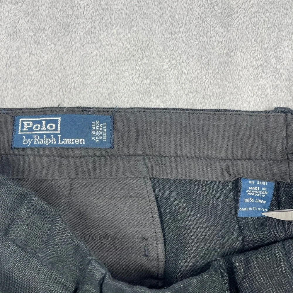 Polo Ralph Lauren Pants Mens 40(39)x32 Black 100% Linen Pleated Cuffed Trousers